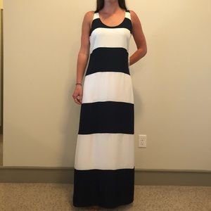 Navy and white stripes maxi dress